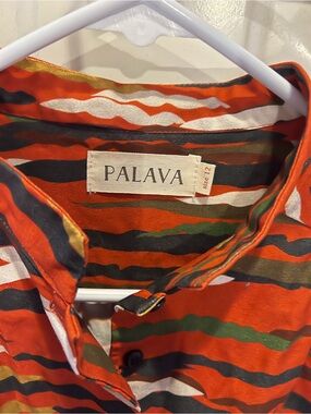 PALAVA Train Station Orange Striped Button-Down Shirt Dress